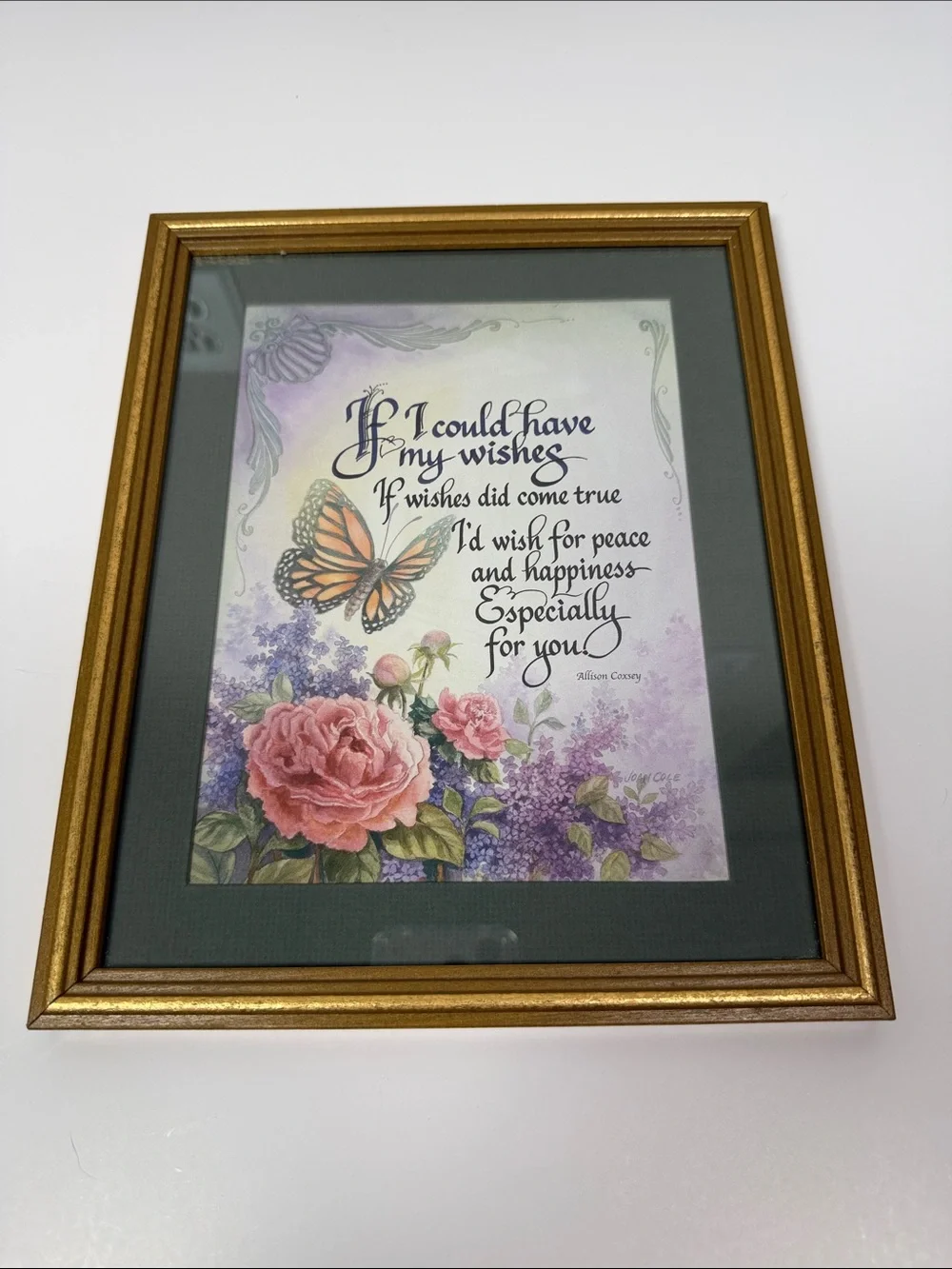 Vintage Framed Inspirational Butterfly Floral Wall Art Gold Frame Made in USA